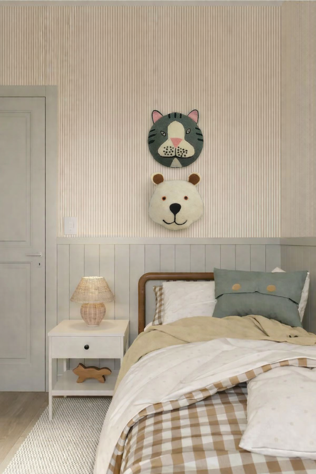 Albert Flat Head wool felt wall art by Blue Bunny — lifestyle display