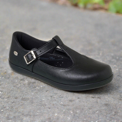 Girls T-Bar black school shoe. 