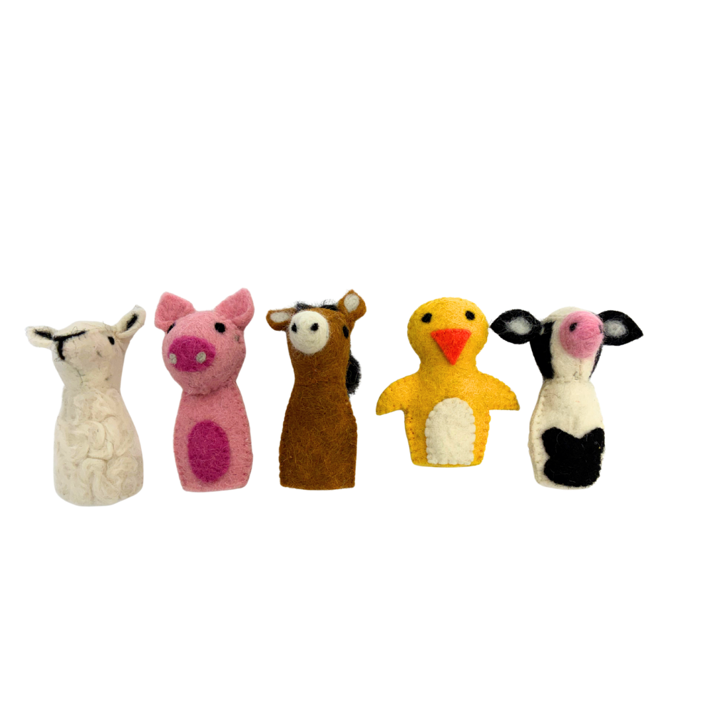Farmyard Finger Puppets set of 5 wool felt by Blue Bunny — handcrafted in India